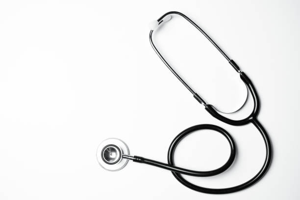 istock Close up view of black stethoscope on white isolate background 836461896