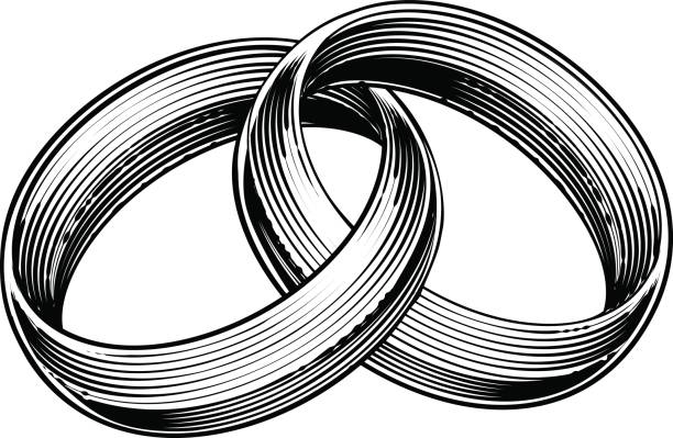 обручальные кольца полосы выгравированы etching вудкот стиль - обручальное кольцо stock illustrations