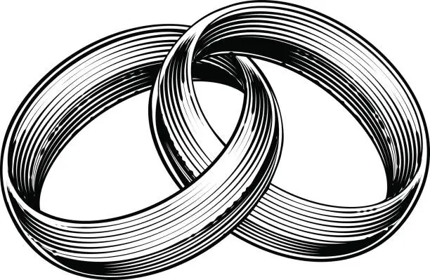 Vector illustration of Wedding Rings Bands Engraved Etching Woodcut Style