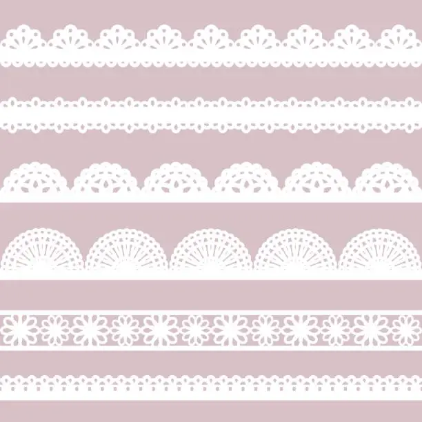 Vector illustration of Set of white lace borders.