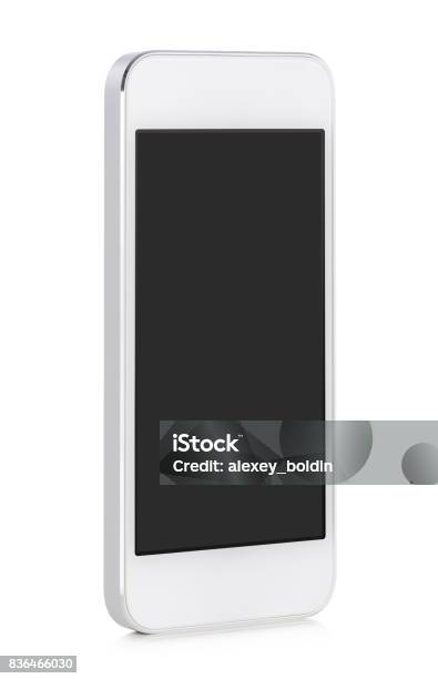 White Modern Mobile Smart Phone With Blank Screen Stock Photo - Download Image Now - Computer Monitor, Cut Out, Device Screen