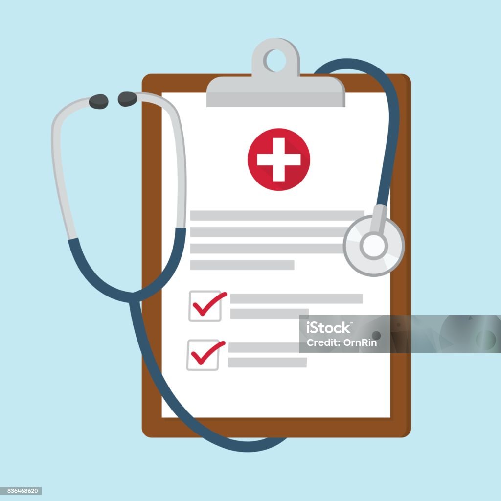 Medical clipboard with stethoscope Medical Exam stock vector