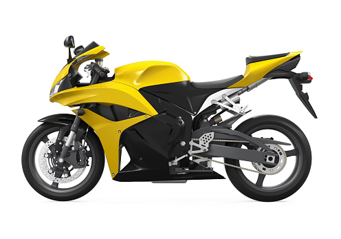 Yellow Motorcycle isolated on white background. 3D render