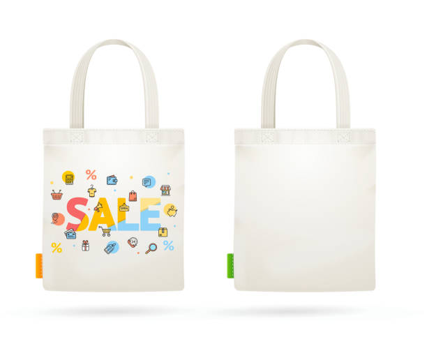 illustrations, cliparts, dessins animés et icônes de tissu tissu sac fourre-tout pour le concept de vente. vector - tote bag