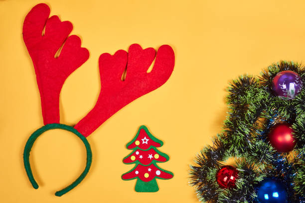 istock Flat lay of Christmas decoration on yeallow background 836477910
