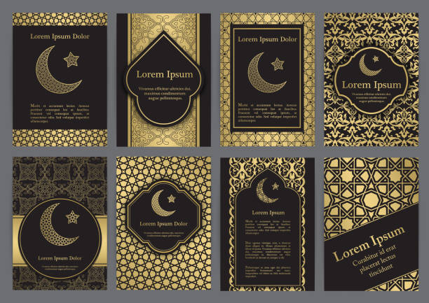 Vector islamic ethnic invitation design or background Vector islamic ethnic invitation design or background. Gold and black colors arab culture stock illustrations