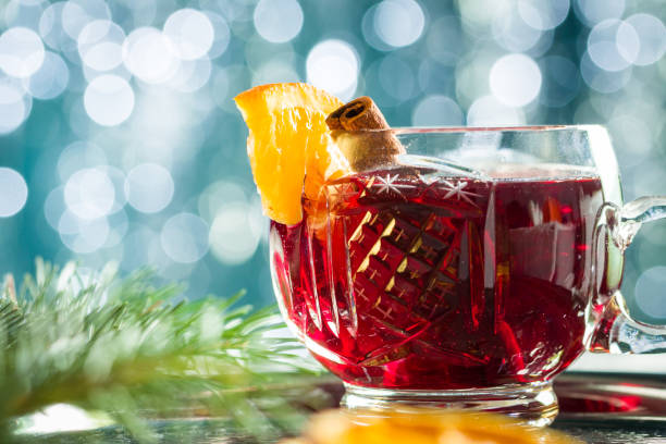 istock Hot mulled red wine on christmas table with bokeh light background. 836486434