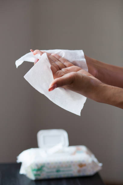 istock Clean hands with wet wipes 836486976