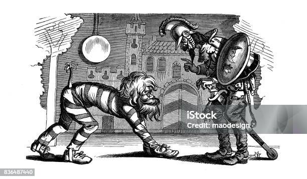 The Castle Guard Warns The Elderly Man Who Walks Like A Lion In Costume 1867 Stock Illustration - Download Image Now