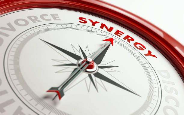 istock Synergy Concept: Arrow of A Compass Pointing Synergy Text 836487724