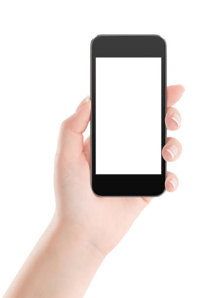 istock Black mobile smart phone with blank screen in female hand 836487872