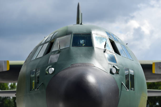 istock Front of a military Hercules airplane 836494548
