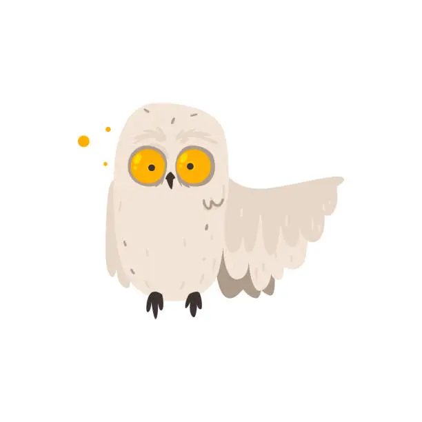 Vector illustration of Cartoon white owl with crazy round eyes