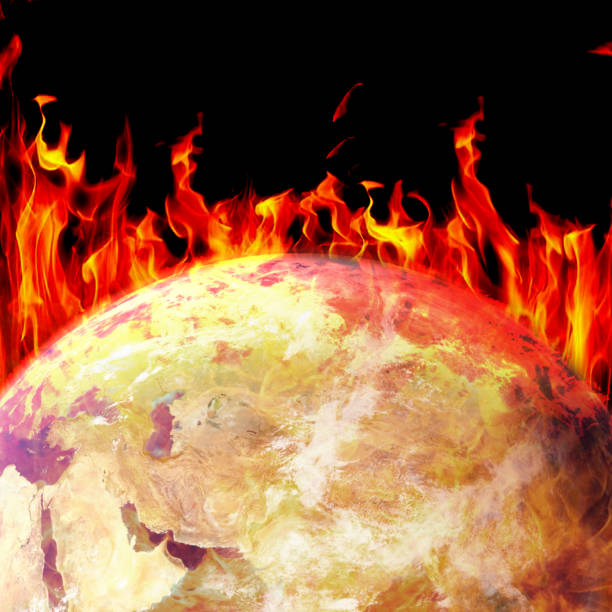 mondo in fiamme - judgement day earth space ozone layer foto e immagini stock