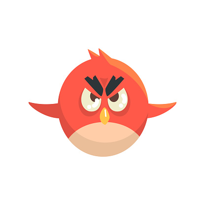 Cute little funny red chick bird flying colorful character vector Illustration on a white background