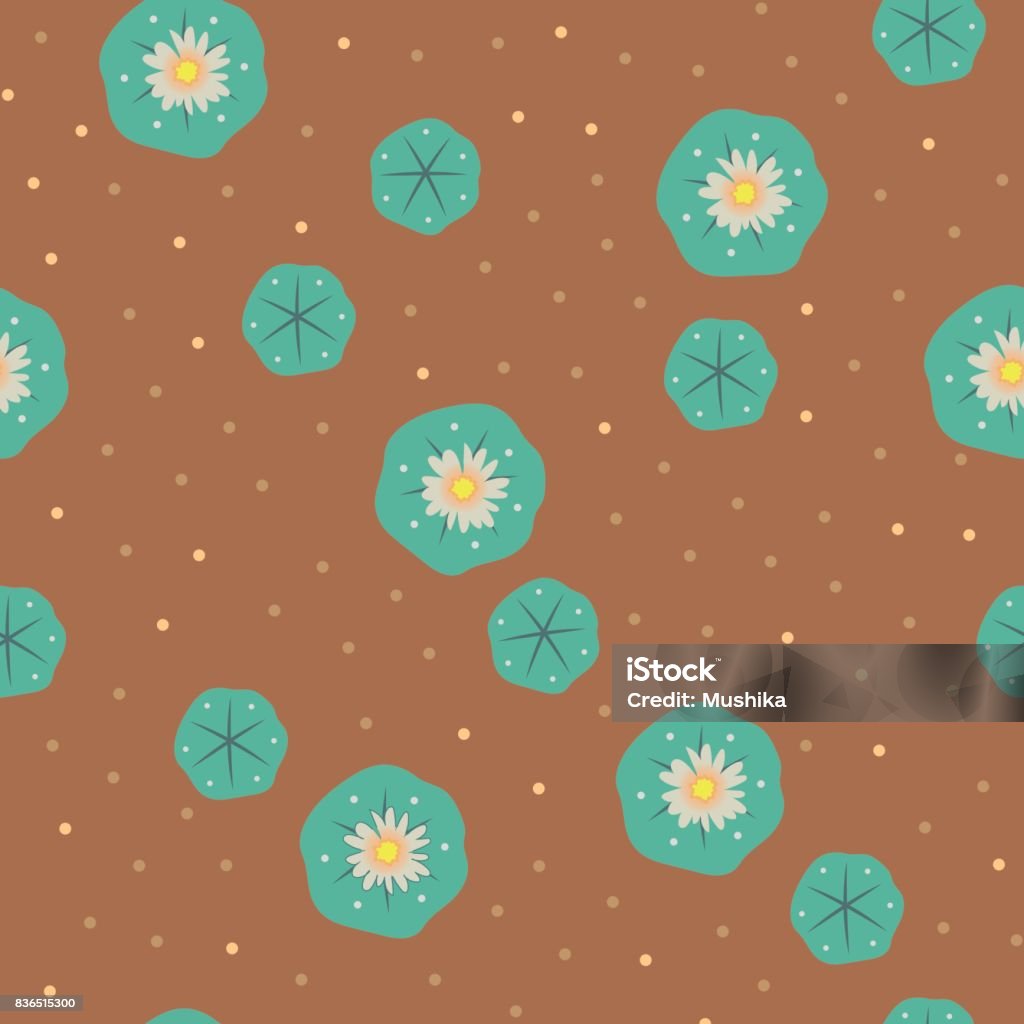 Vector peyote lophophora cactus seamless pattern Vector floral peyote lophophora cactus green brown seamless pattern wallpaper background Abstract stock vector