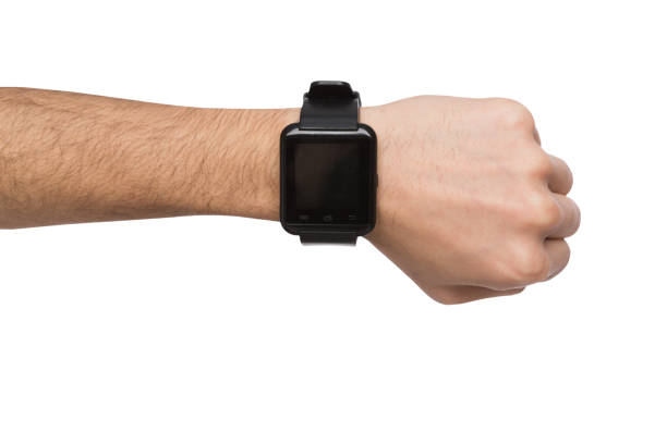 mock-up von hand tragen smartwatch, ausschnitt - handgelenk stock-fotos und bilder