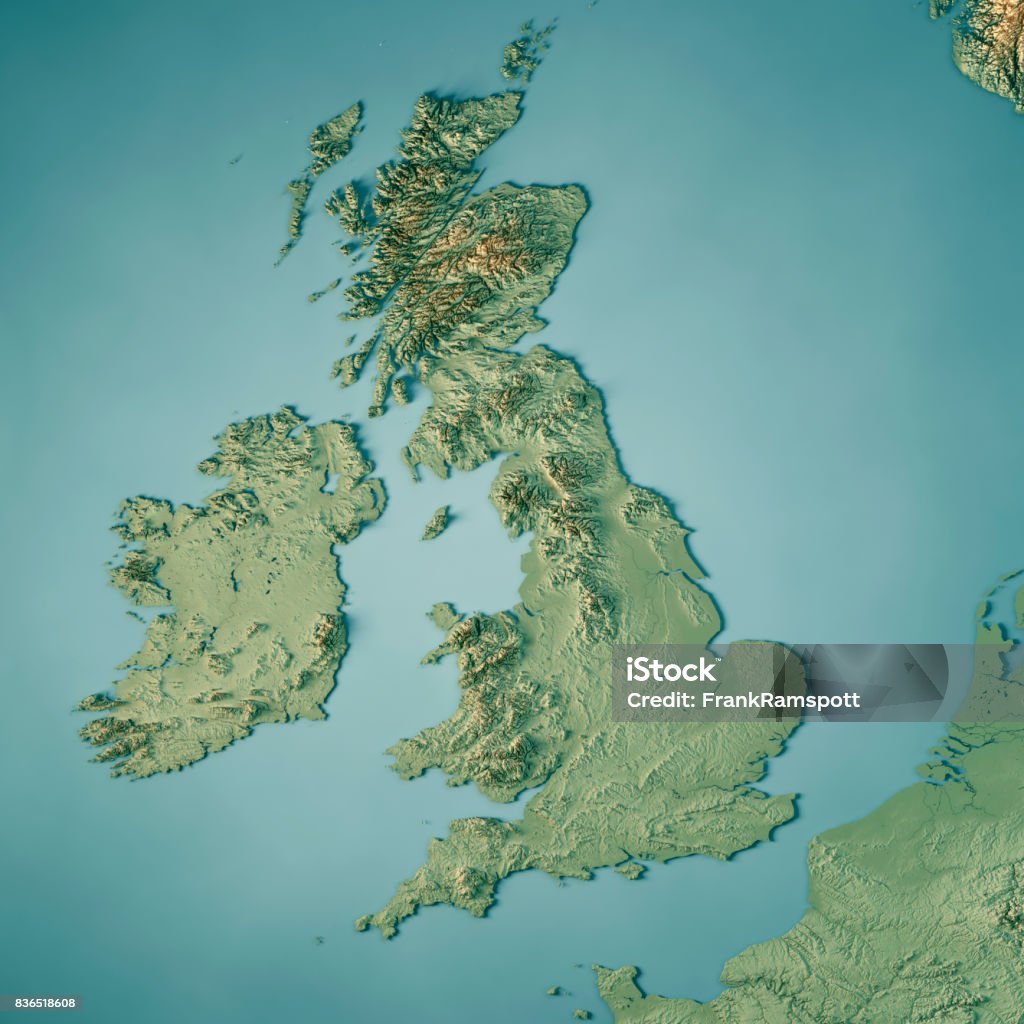 Vereinigtes Königreich Land 3D-Render topographische Karte - Lizenzfrei Vereinigtes Königreich Stock-Foto
