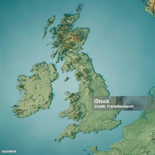 Mappa Topografica Rendering 3d Del Regno Unito - Fotografie stock e altre immagini di Regno Unito - Regno Unito, Carta geografica, Inghilterra