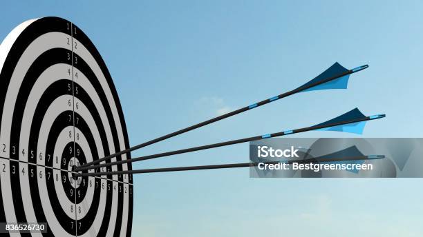 Target With Arrows Target With Three Bow Arrows In The Middle Of The Target Stock Photo - Download Image Now