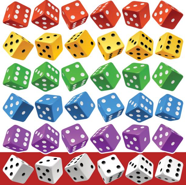 ilustrações de stock, clip art, desenhos animados e ícones de vector multicolor dice set - board game piece leisure games blue isolated