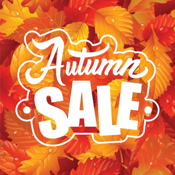 Autumn Sale Lettering and Leaf Seamless Pattern vector art illustration