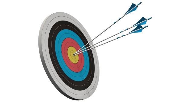 istock Target with arrows - Target with three bow arrows in the middle of the target isolated on white 836527604