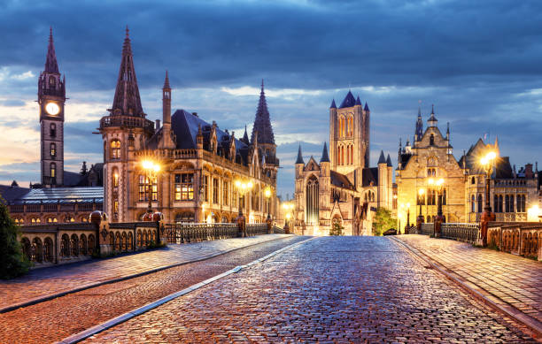 istock Ghent, Belgium during night, Gent old town 836530802