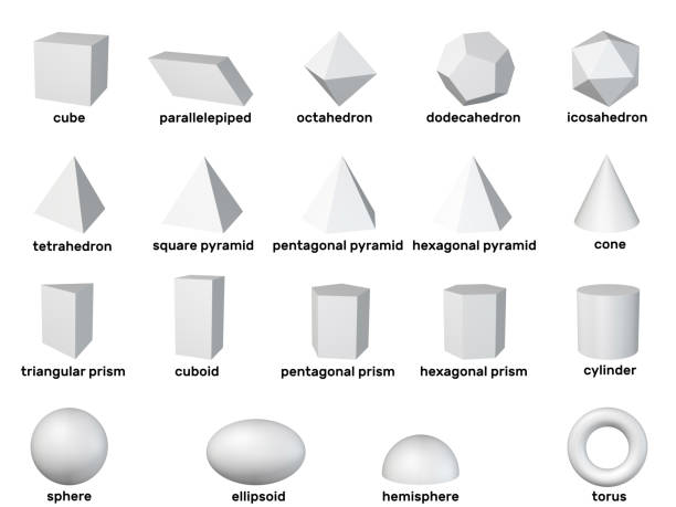 3d geometrischen grundformen. isoliert auf weißem hintergrund. rendering-darstellung. - sulfide stock-fotos und bilder