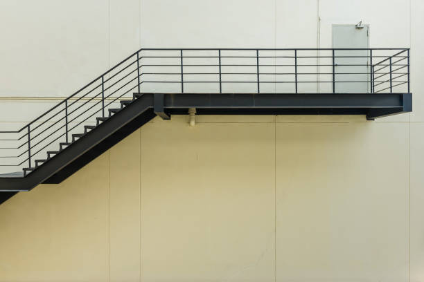 istock stair for fire escape with the steel railing and ladder 836547772