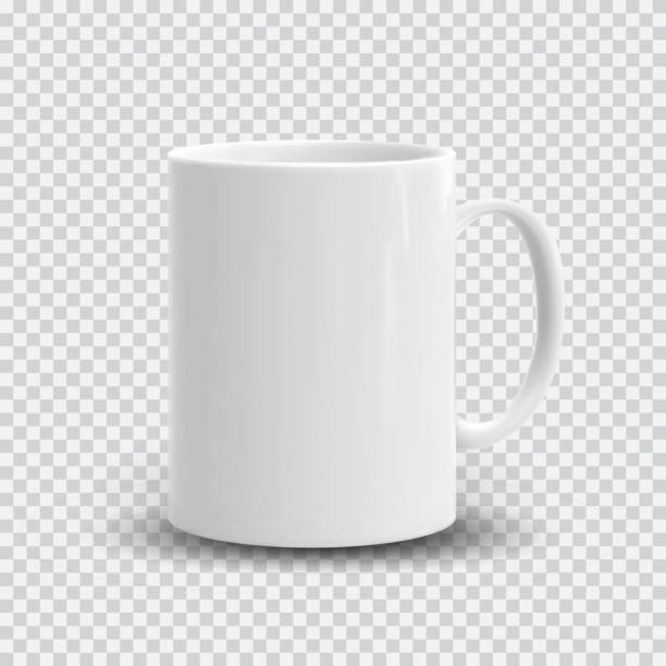Realistic white cup isolated on transparent background. Vector template for Mock Up. Vector illustration Photo realistic white cup isolated on plaid transparent background. Vector template for mock up. Drink mug vector illustration for your design and business mug stock illustrations