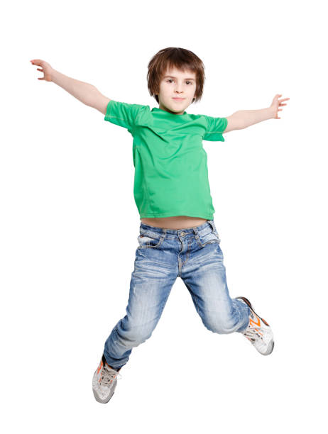 istock Happy laughing boy jumping on white isolated background 836548794