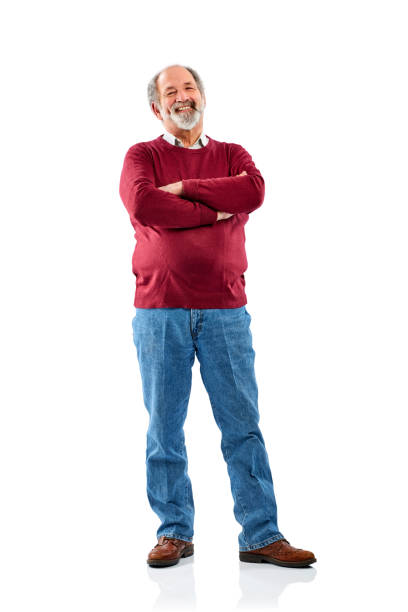 istock Happy elder man with arms crossed over white 836562846