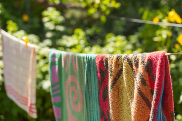istock Hanging towels in the garden on a line 836564272