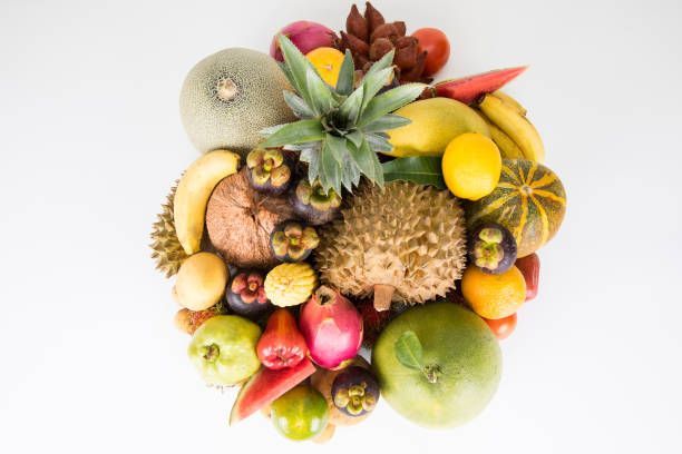 Tropical fruits isolated with white background.