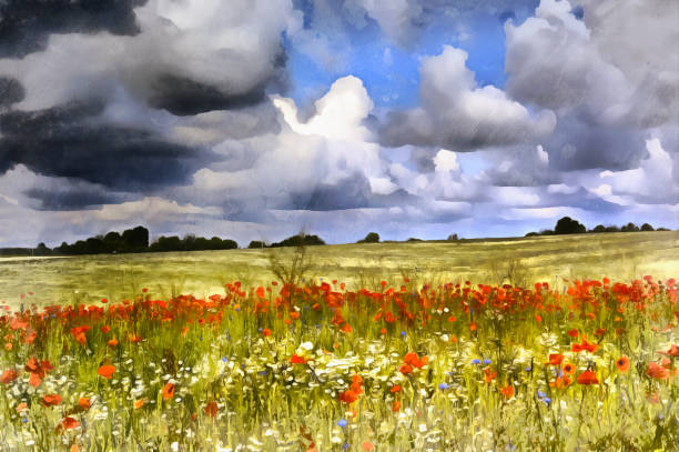 istock Landscape with red poppies field 836566730