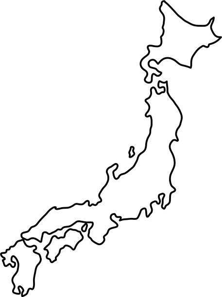 illustrazioni stock, clip art, cartoni animati e icone di tendenza di mappa giapponese delle curve di contorno nero dell'illustrazione vettoriale - isola di honshu
