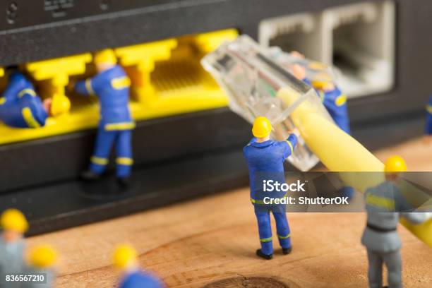 Technician Team Connect Cable Wire Stock Photo - Download Image Now - Fiber, Computer Network, Cable