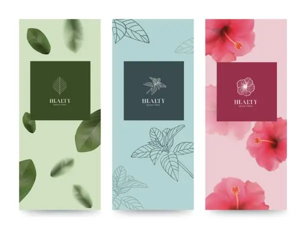 Vector illustration of Branding Packageing Flower nature background, banner voucher, spring summer tropical, vector illustration