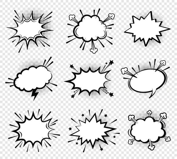 Comic cartoon explosions, empty whute speech bubles. Vector comic explosions. photographic effects illustrations stock illustrations