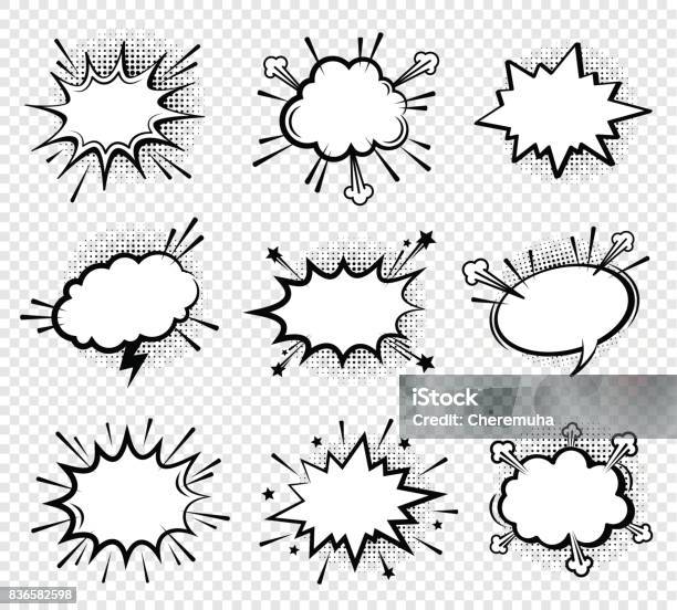 Comic Cartoon Explosions Empty Whute Speech Bubles Stock Illustration - Download Image Now