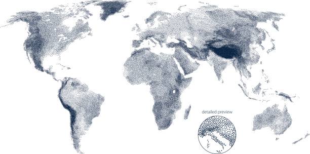 stippled świat relief vector mapa - map continents earth europe stock illustrations