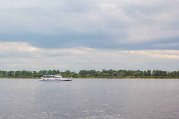 istock Walking Ship goes along the river coast 836588674