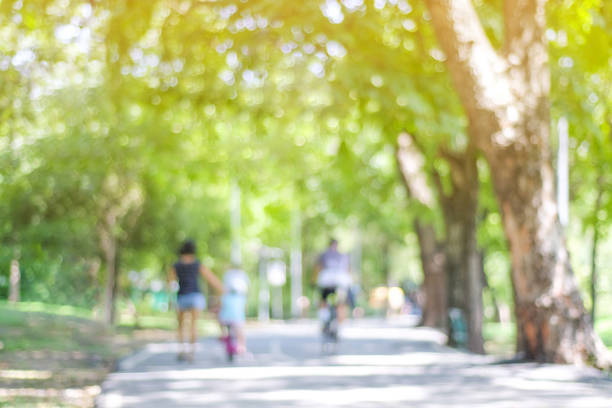 istock Blurred background of people activities in park with bokeh light, spring and summer 836594032