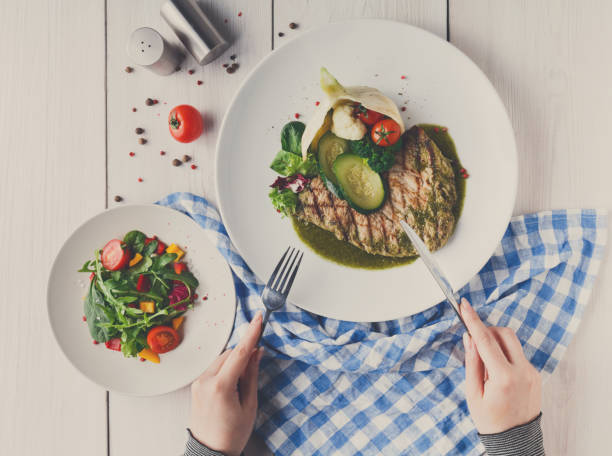 istock Grilled beefsteak with vegetables and green bell pepper sauce 836594412