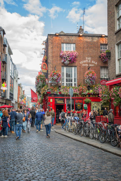 People in the street in front of the famous Temple Bar, in Dublin, Ireland People in the street in front of the famous Temple Bar, in Dublin, Ireland temple bar pub stock pictures, royalty-free photos & images