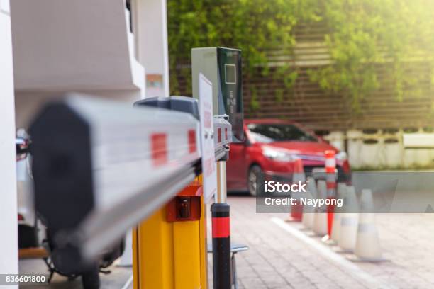 Vehicle Security Barrier Gate On The Car Parking Stock Photo - Download Image Now - Parking Lot, Boundary, Construction Barrier