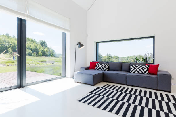 istock Bright living room in modern house 836603124