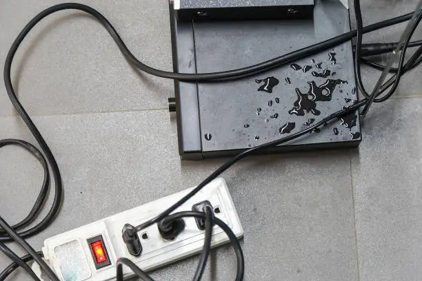 Photo of Electric appliances and wires are wet.
