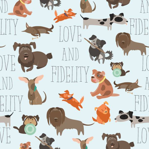 nahtlose pattren lustige mischlingshunde - mixed breed dog illustrations stock-grafiken, -clipart, -cartoons und -symbole